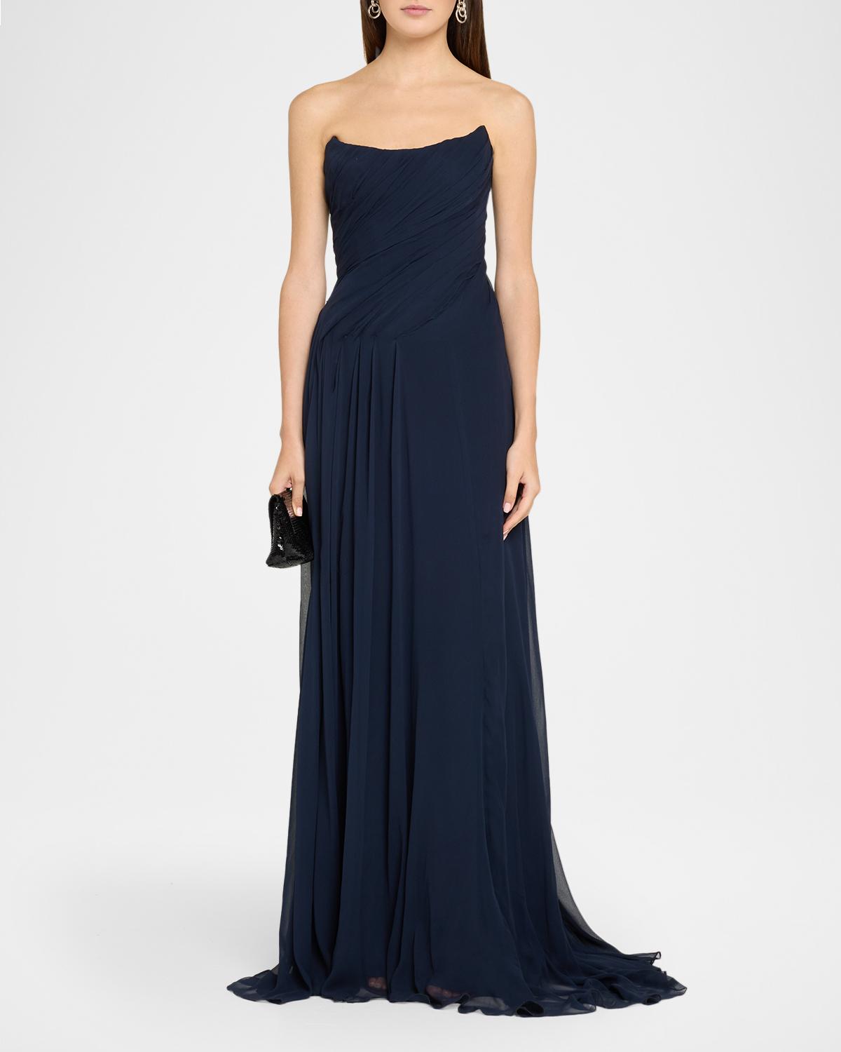 Strapless Draped Silk Chiffon A-Line Gown - thumbnail 2