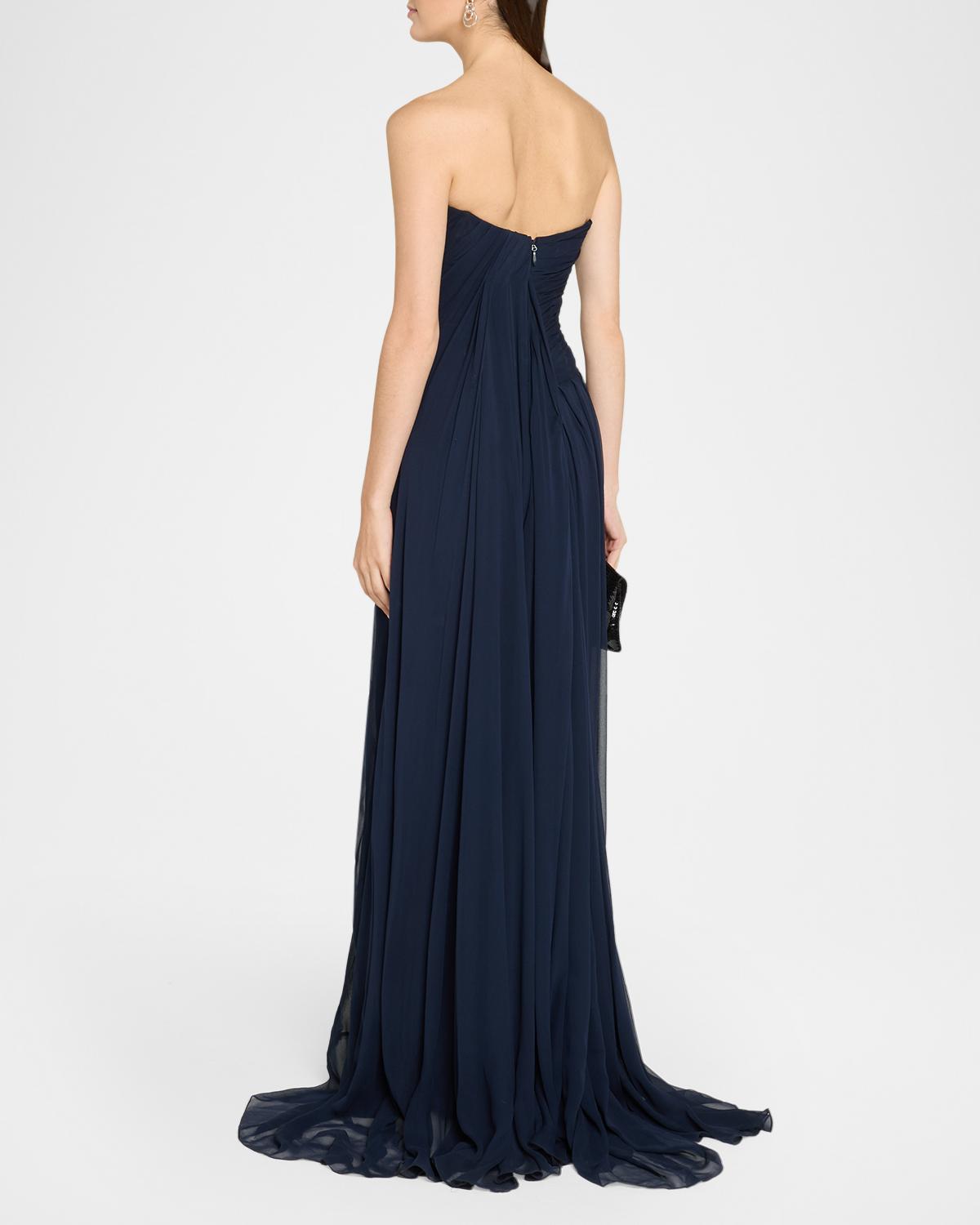 Strapless Draped Silk Chiffon A-Line Gown - thumbnail 3