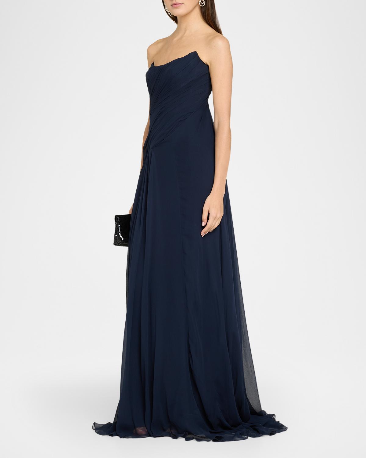 Strapless Draped Silk Chiffon A-Line Gown - thumbnail 4