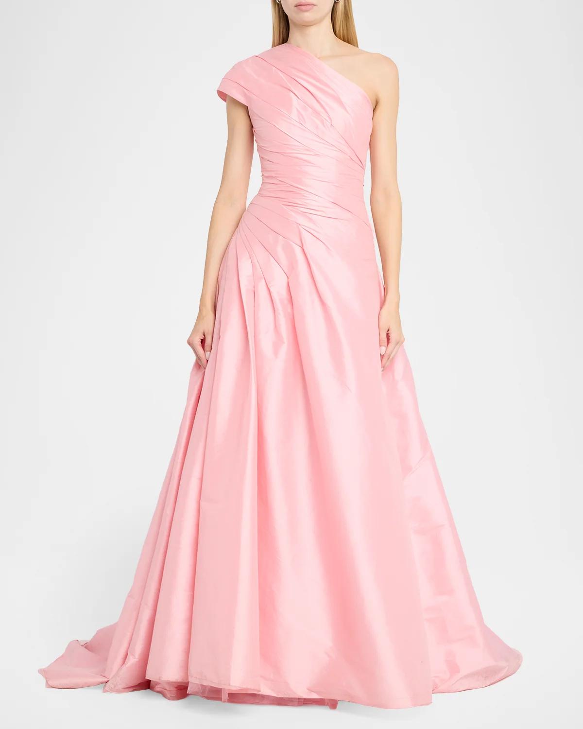 One-Shoulder Draped Taffeta Ball Gown - thumbnail 2