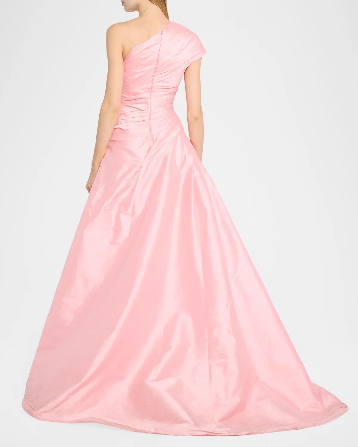 One-Shoulder Draped Taffeta Ball Gown - thumbnail 3