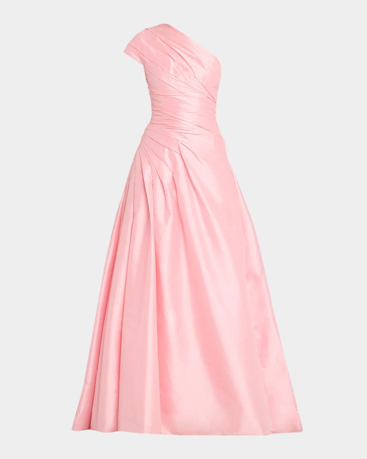 One-Shoulder Draped Taffeta Ball Gown