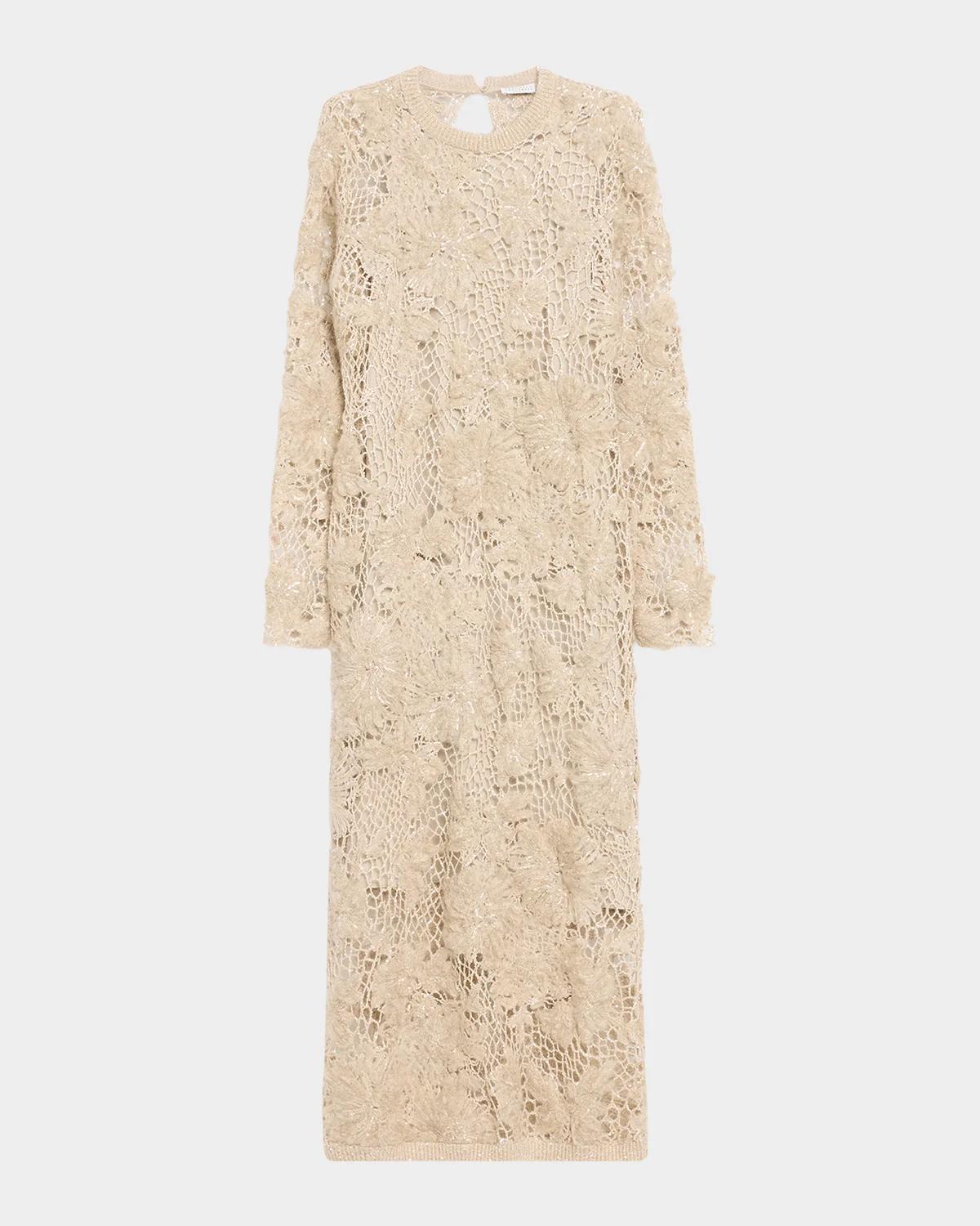 Mohair Sparkling Floral Embroidered Mesh Dress