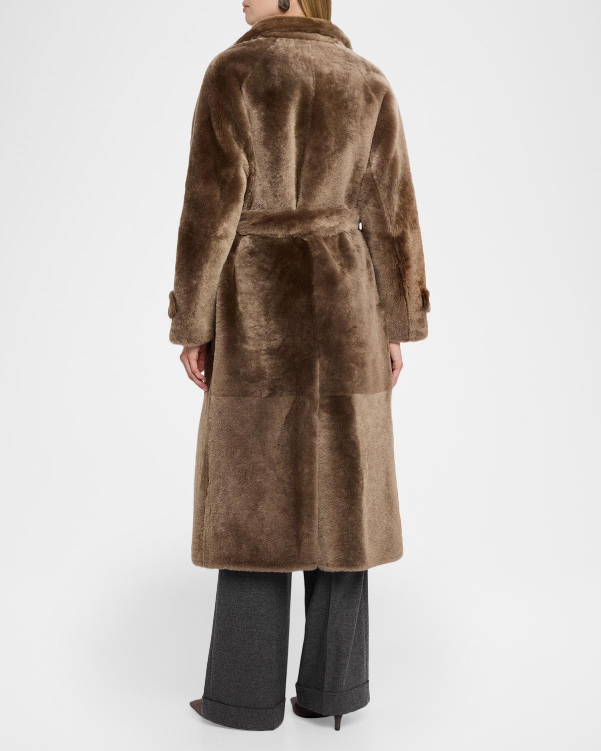 Lamb Shearling Belted Long Coat - thumbnail 3