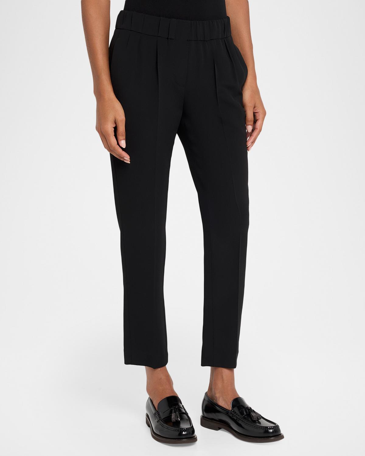 Silk Crepe Slim-Leg Ankle Pull-On Pants - thumbnail 9