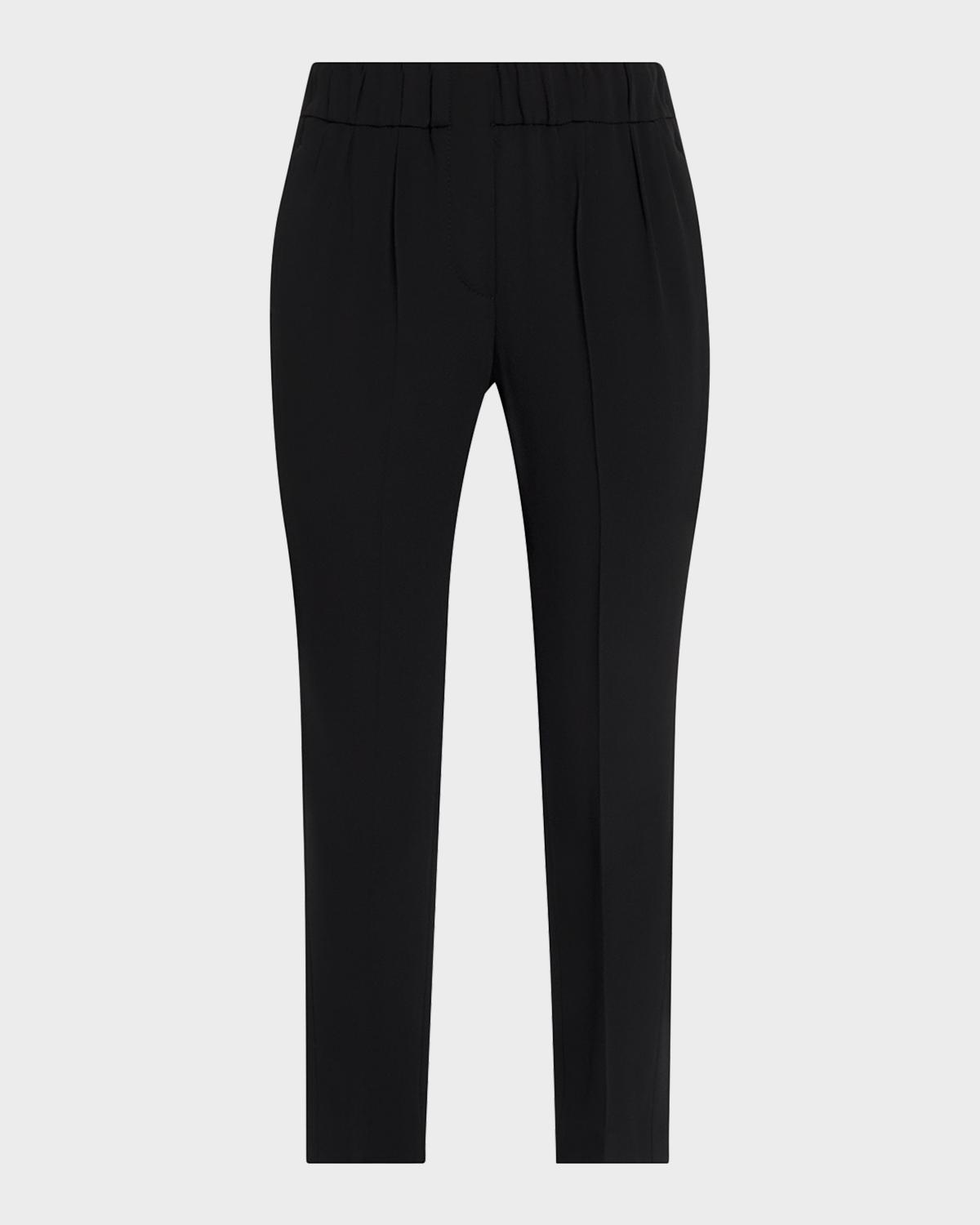 Silk Crepe Slim-Leg Ankle Pull-On Pants - thumbnail 6