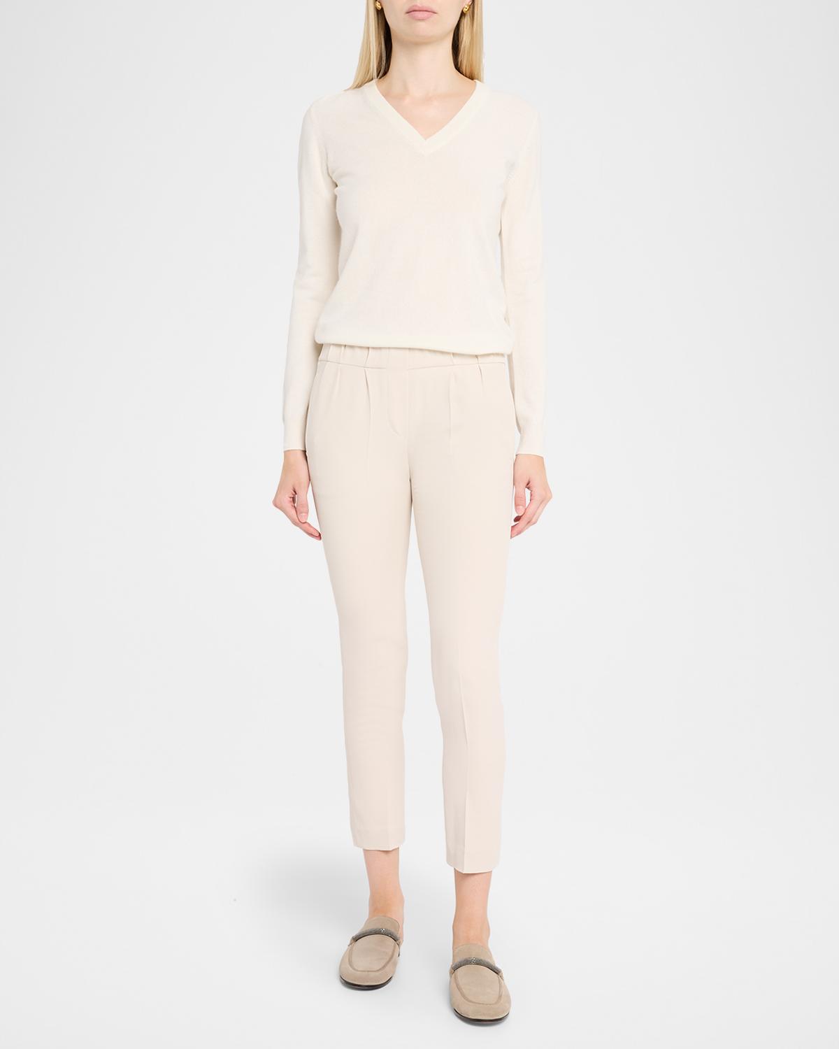 Silk Crepe Slim-Leg Ankle Pull-On Pants - thumbnail 2