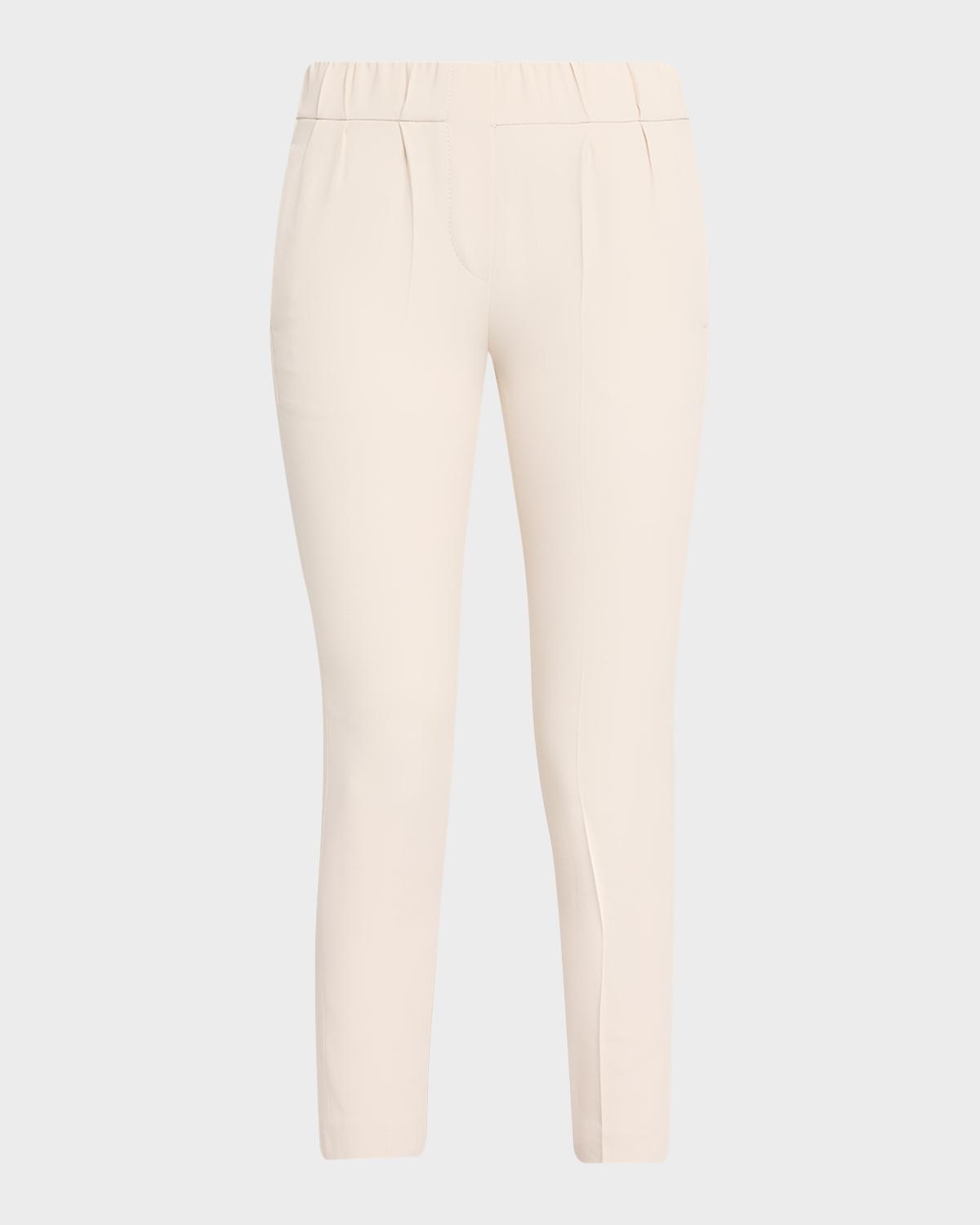 Silk Crepe Slim-Leg Ankle Pull-On Pants