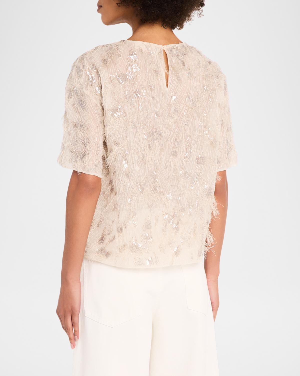Animalier Sequined Fringe Silk Short-Sleeve Top - thumbnail 3