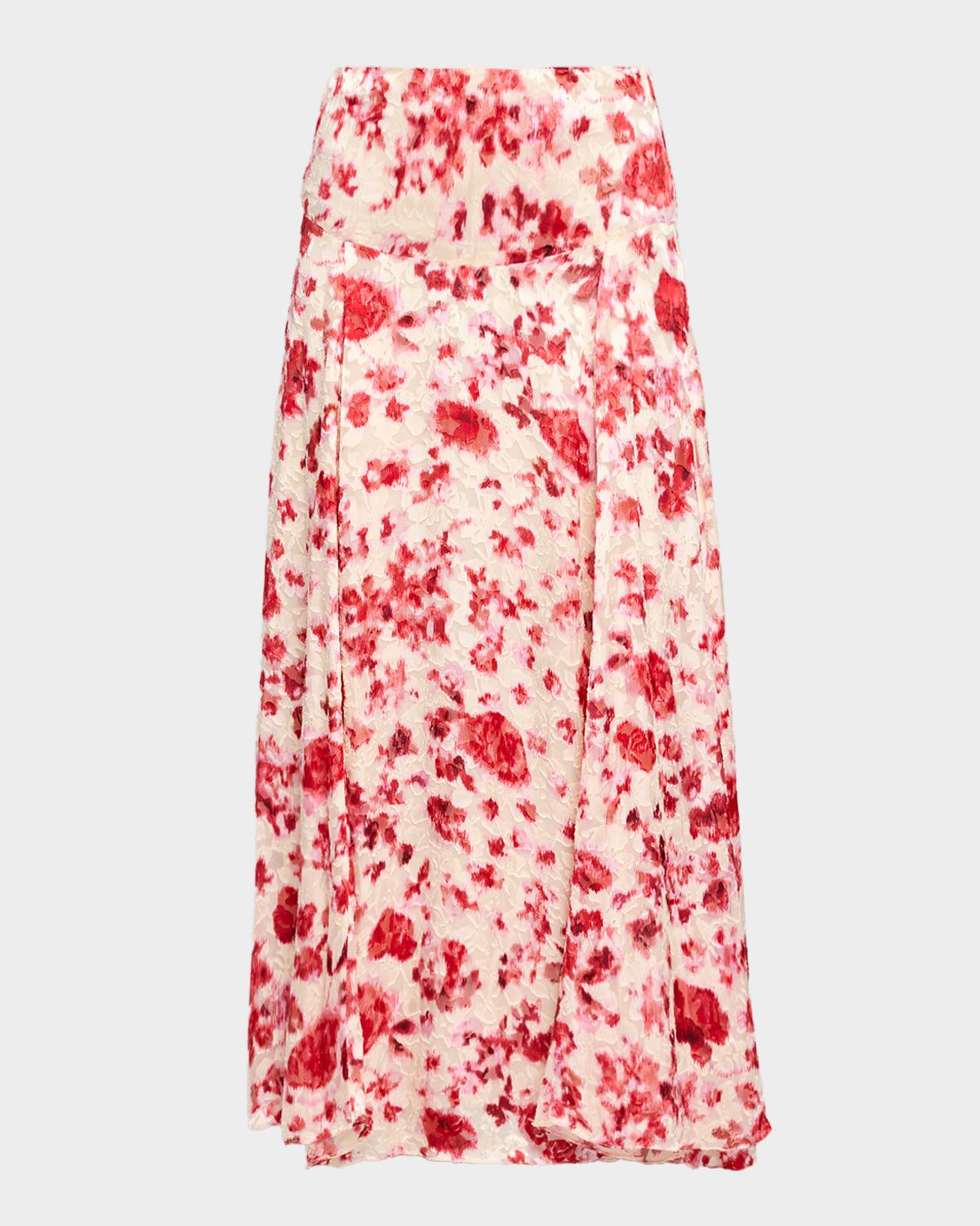 Hilza Floral Devoré Silk Georgette Midi Skirt