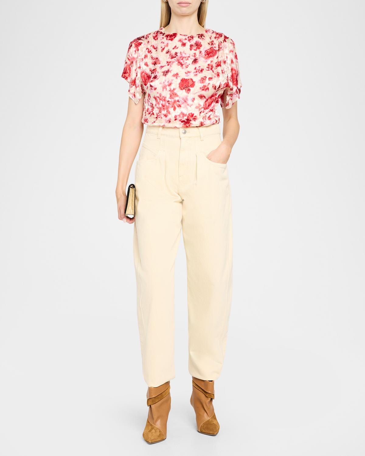 Hervane Floral Devoré Silk Georgette Flutter-Sleeve Top - thumbnail 2