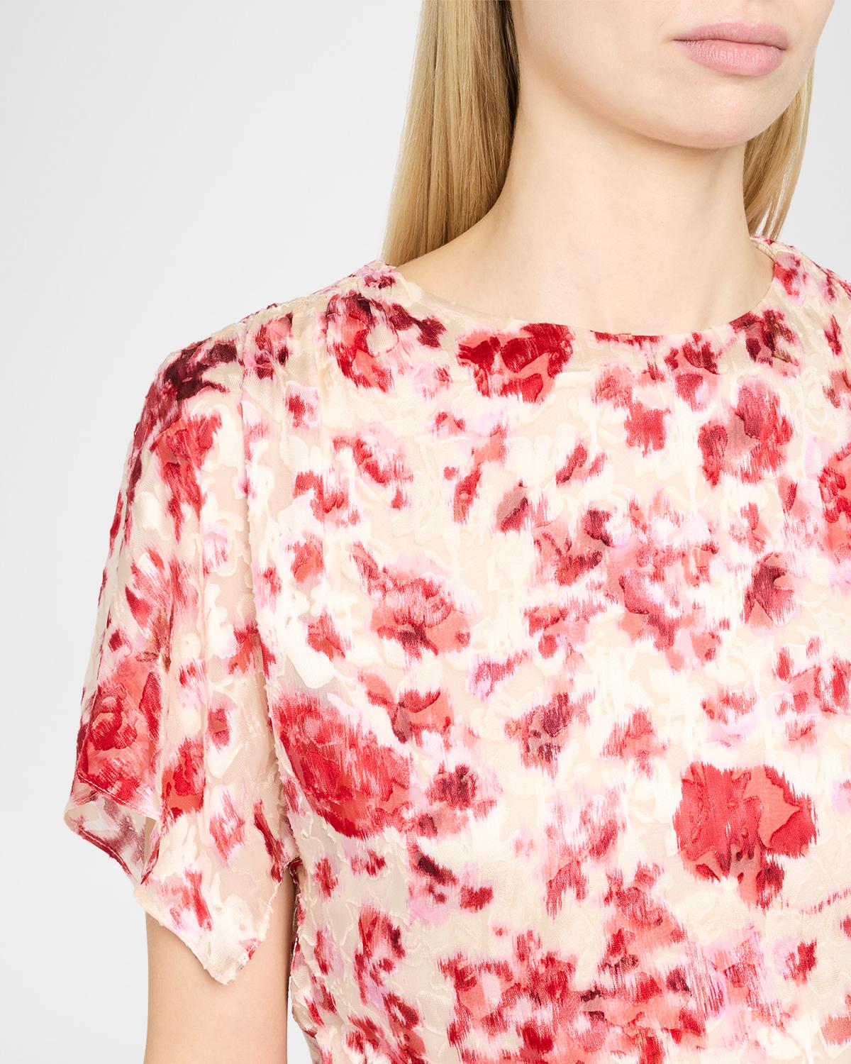 Hervane Floral Devoré Silk Georgette Flutter-Sleeve Top - thumbnail 5