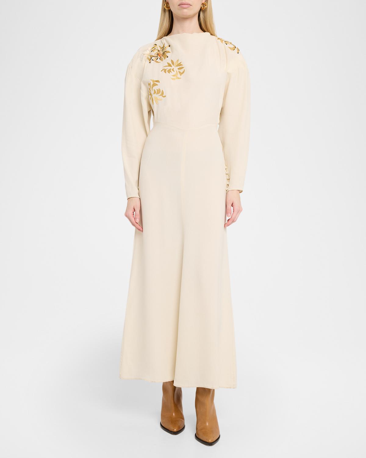 Samsha Embellished Crepe Long-Sleeve Maxi Dress - thumbnail 2