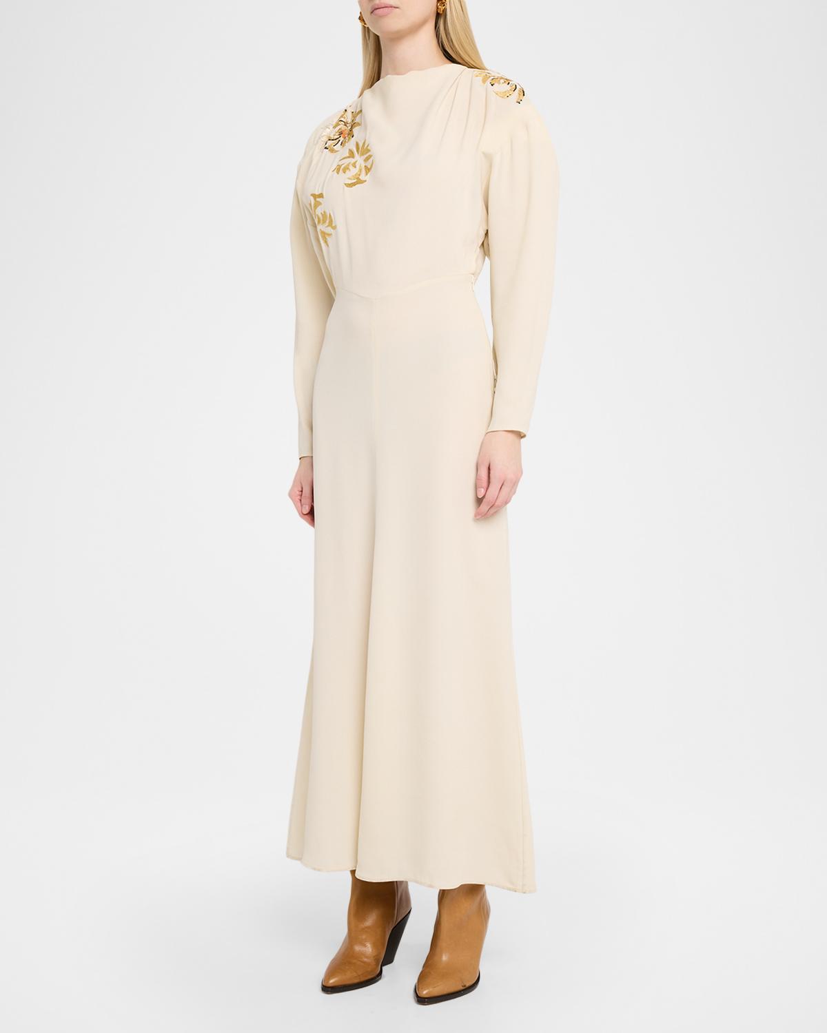 Samsha Embellished Crepe Long-Sleeve Maxi Dress - thumbnail 4
