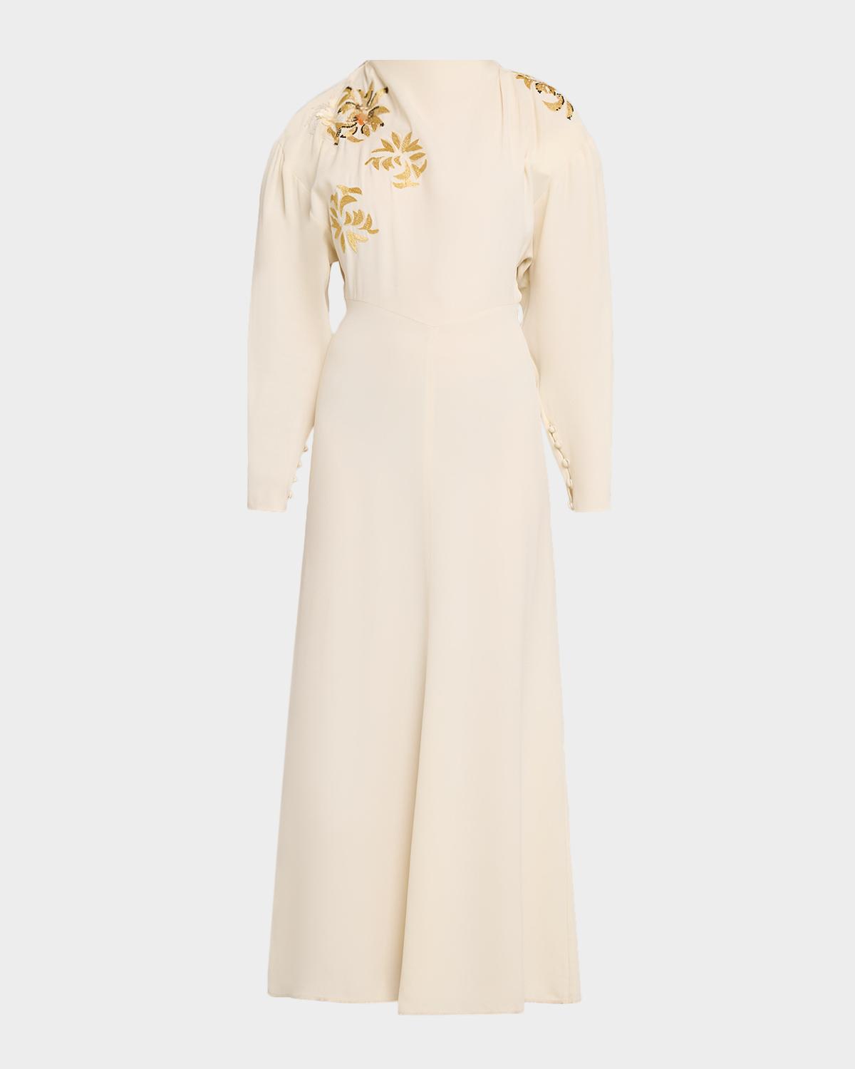 Samsha Embellished Crepe Long-Sleeve Maxi Dress