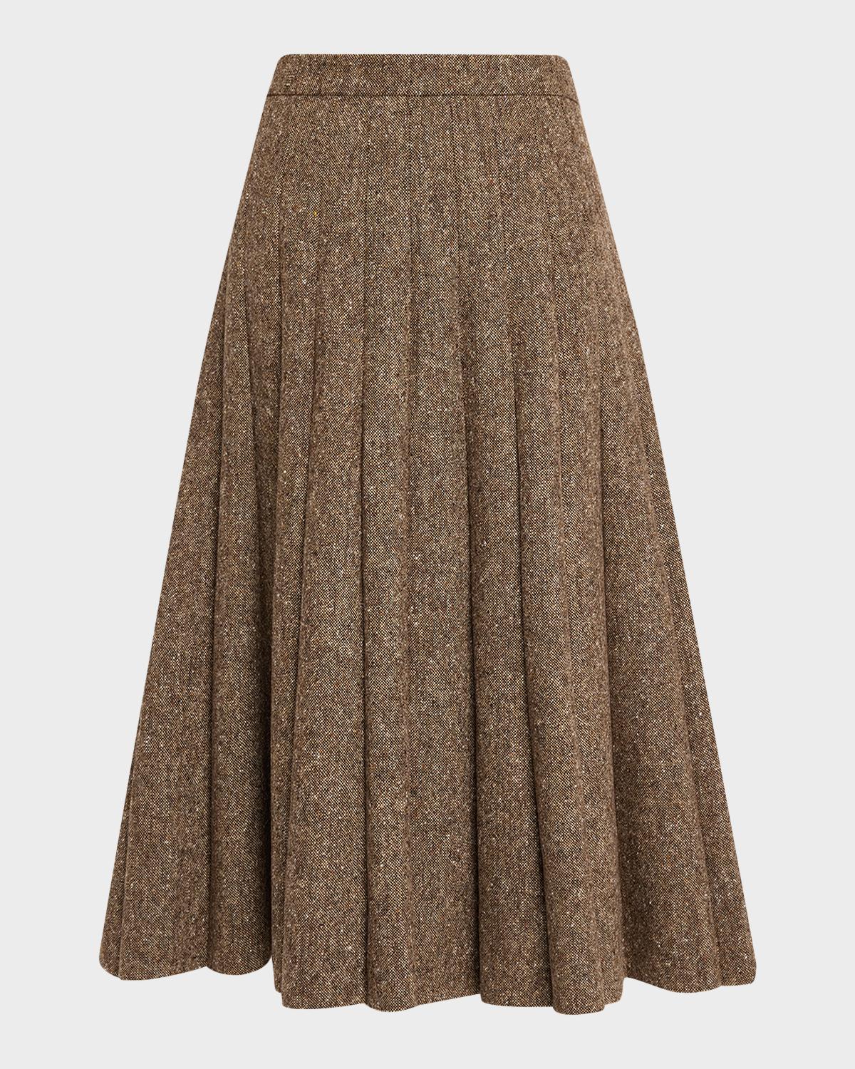 Brunello Cucinelli Donegal Wool Tweed Pleated Midi Skirt | Neiman