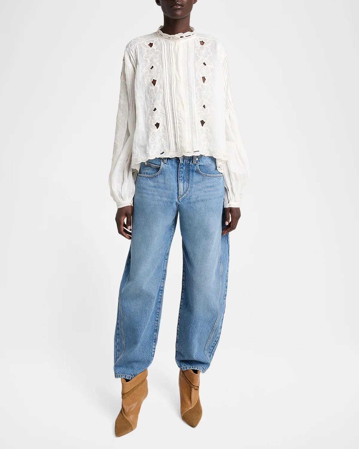 Rubra Embroidered Ramie Button-Down Top - thumbnail 2