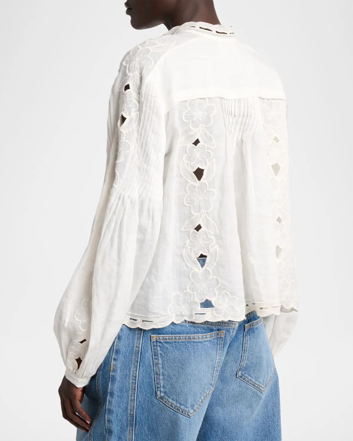 Rubra Embroidered Ramie Button-Down Top - thumbnail 3