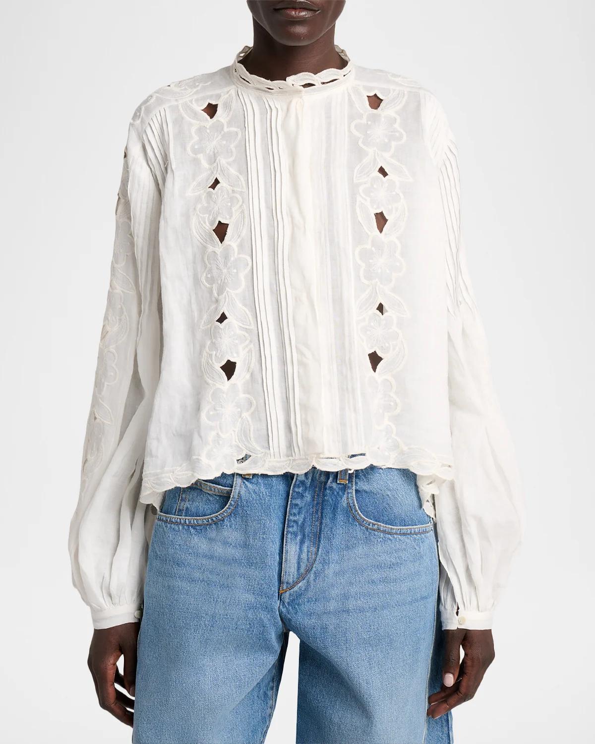 Rubra Embroidered Ramie Button-Down Top - thumbnail 4