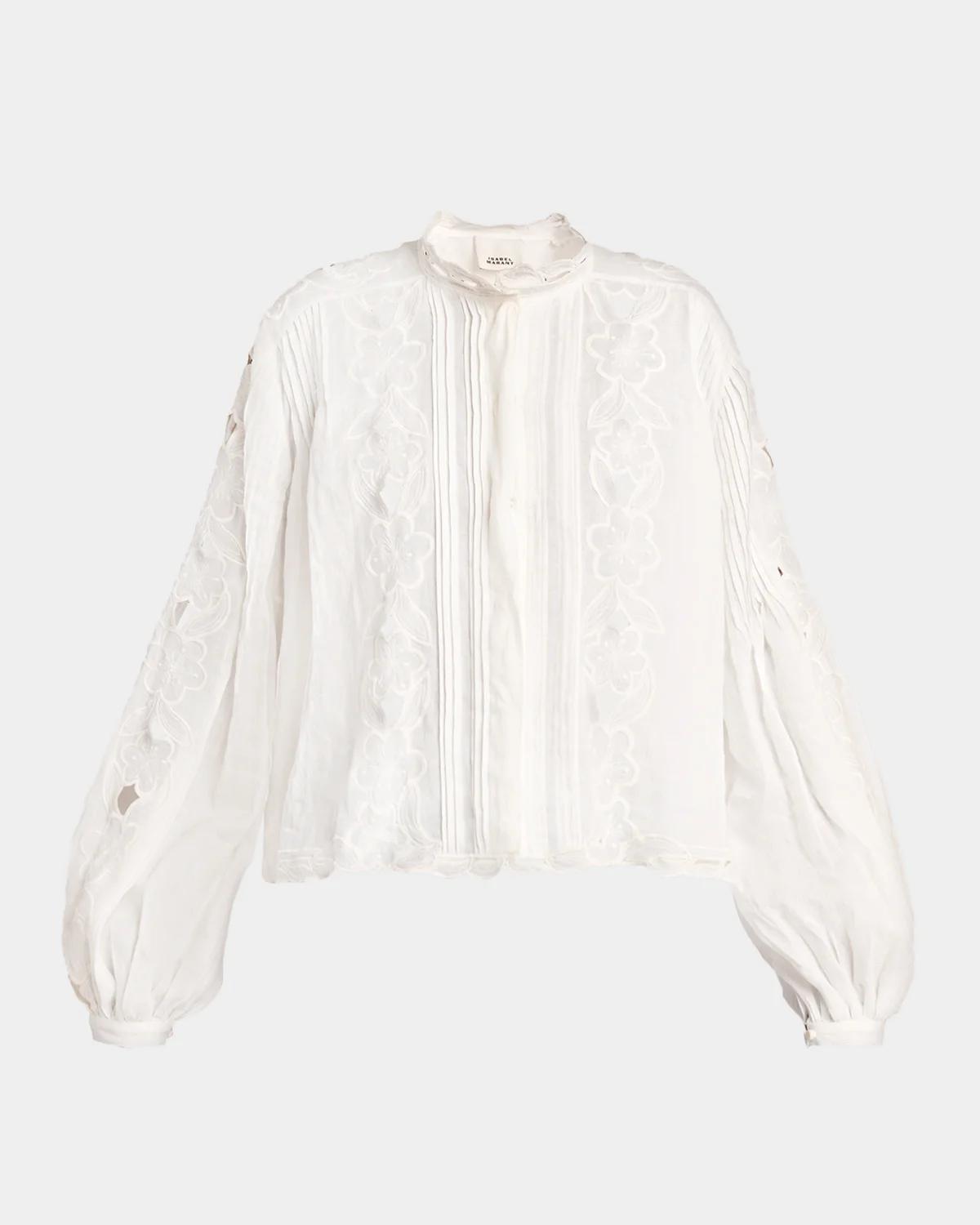 Rubra Embroidered Ramie Button-Down Top