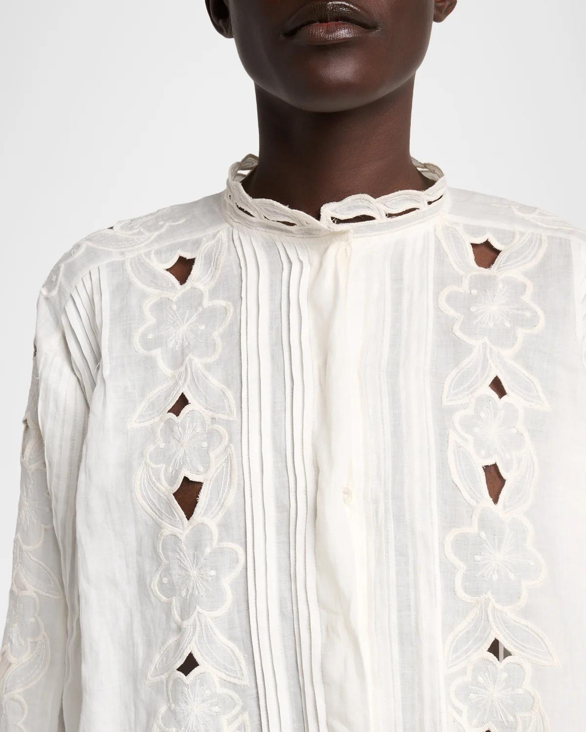 Rubra Embroidered Ramie Button-Down Top - thumbnail 5