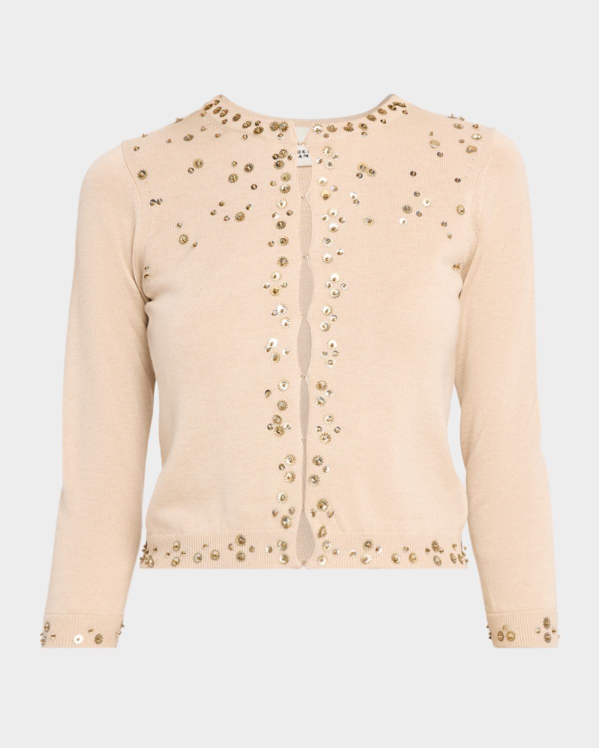 Amaria Embellished Silk-Cashmere Crewneck Cardigan