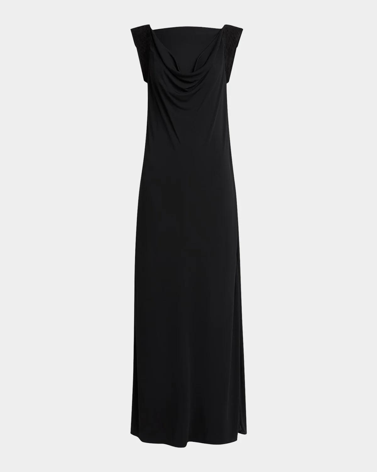 Intrecciato-Trim Draped Crepe Jersey Maxi Dress