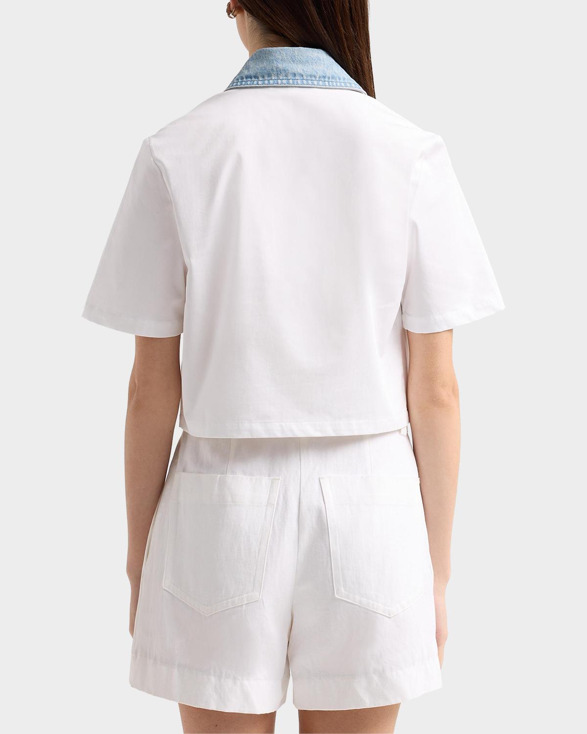 Kelsie Stretch-Cotton Denim-Trim Top - thumbnail 3