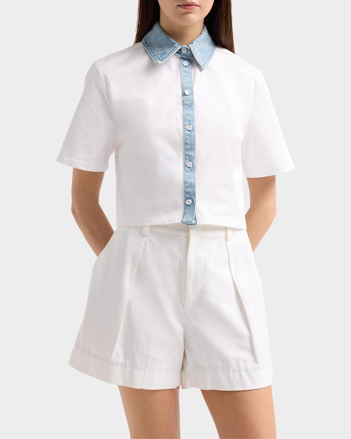 Kelsie Stretch-Cotton Denim-Trim Top - thumbnail 5