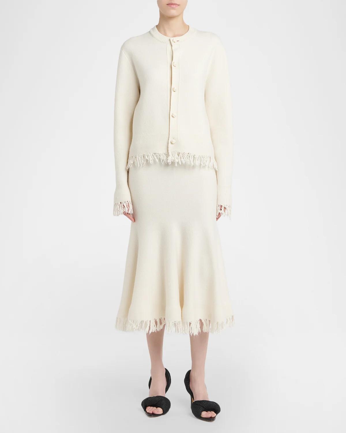 Wool Knit Fringe Midi Trumpet Skirt - thumbnail 2