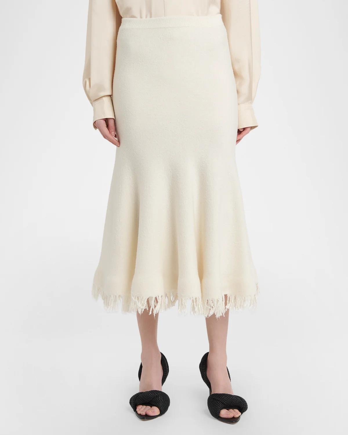 Wool Knit Fringe Midi Trumpet Skirt - thumbnail 4