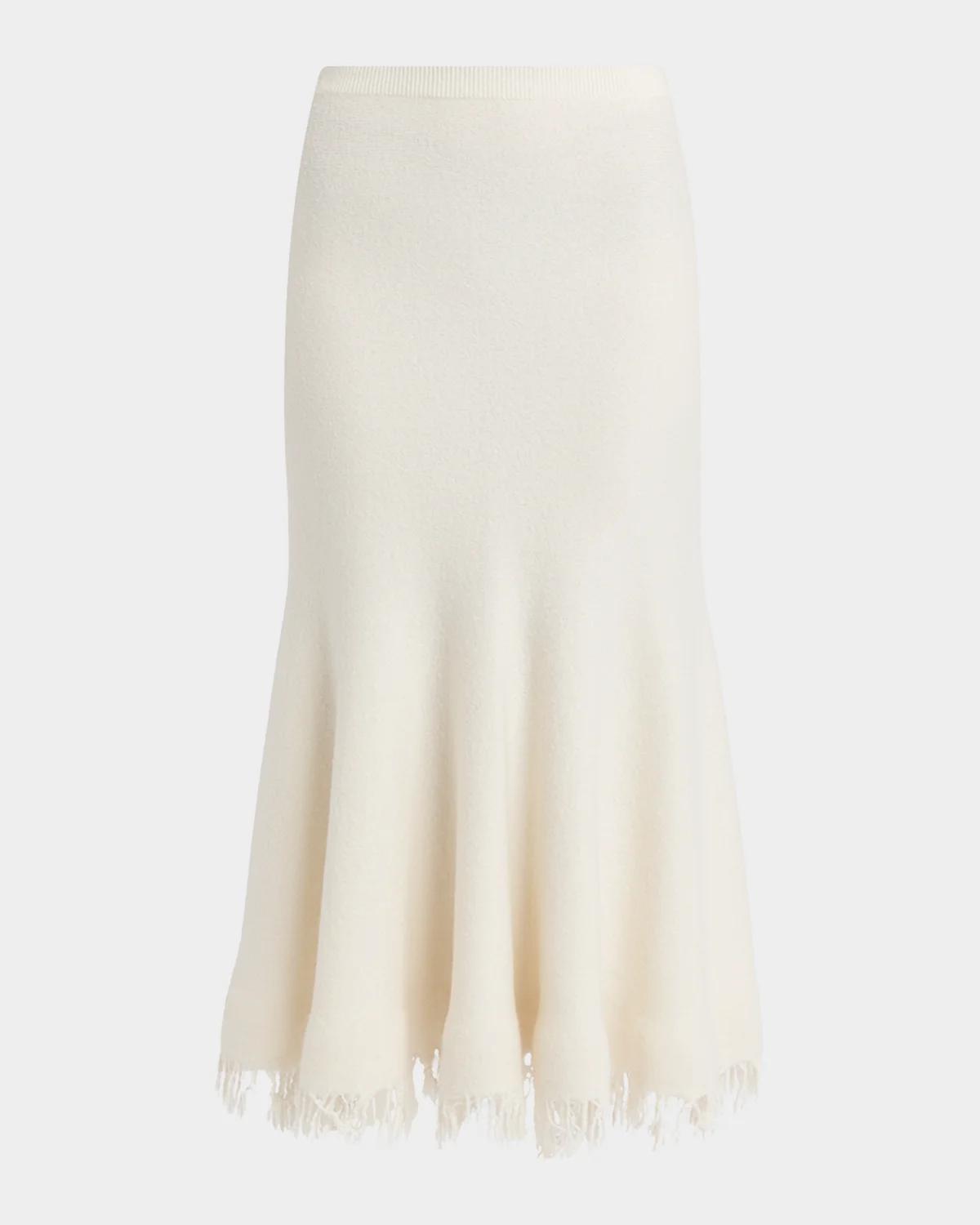 Wool Knit Fringe Midi Trumpet Skirt