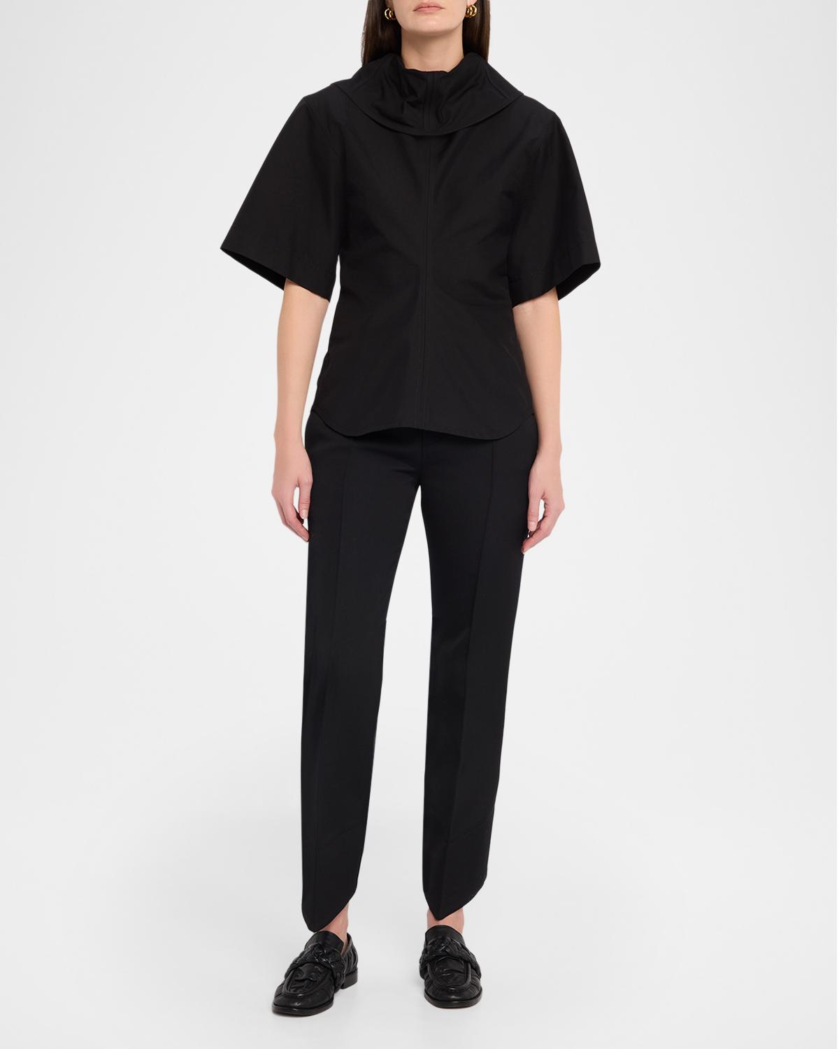 Cotton Foldover Collar Short-Sleeve Top - thumbnail 2
