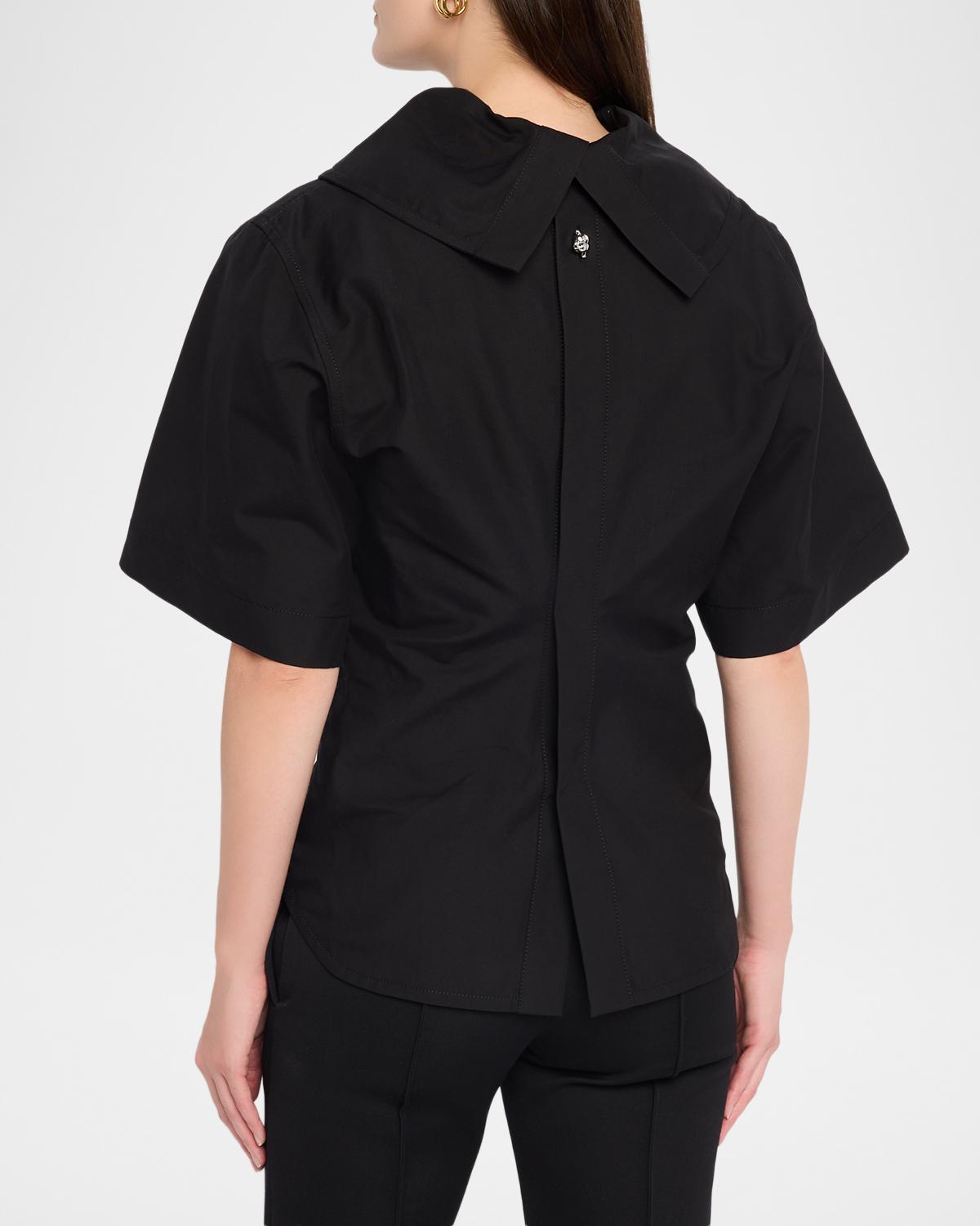 Cotton Foldover Collar Short-Sleeve Top - thumbnail 3