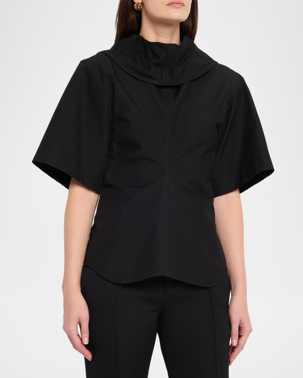 Cotton Foldover Collar Short-Sleeve Top - thumbnail 4