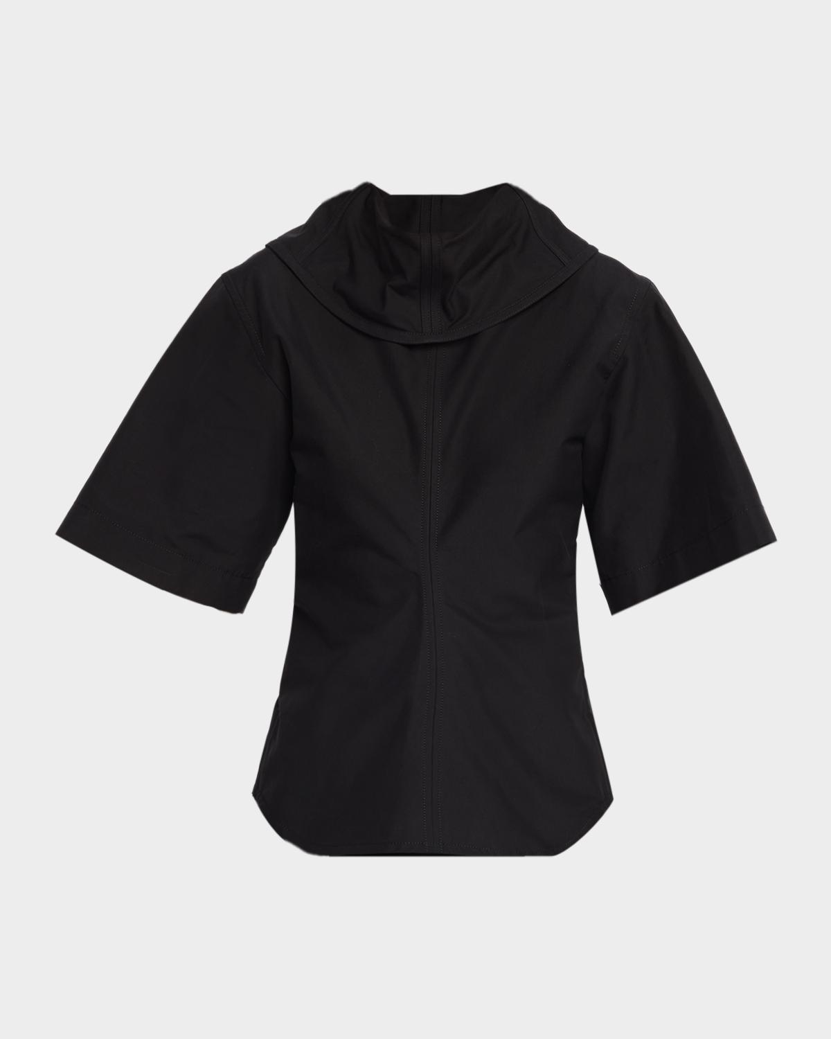 Cotton Foldover Collar Short-Sleeve Top