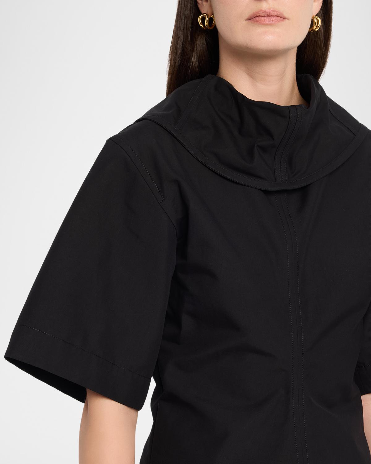 Cotton Foldover Collar Short-Sleeve Top - thumbnail 5
