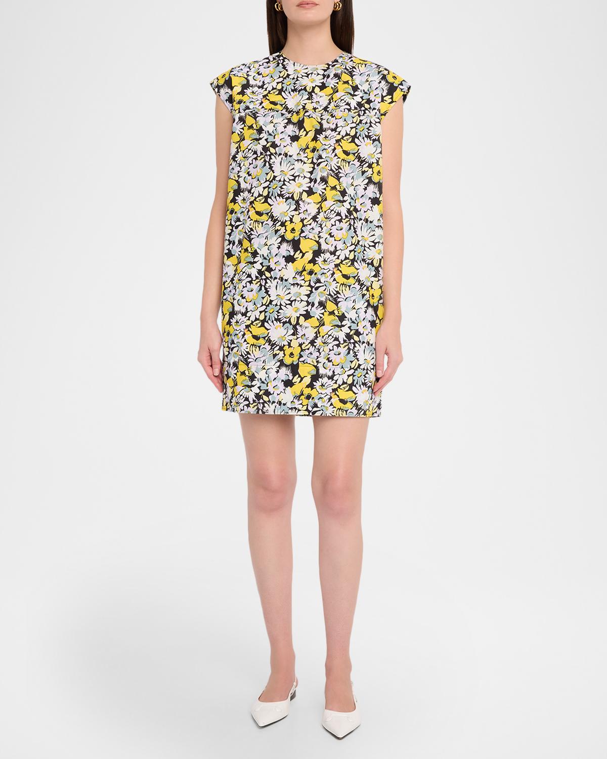 Pop Flowers-Print Cotton Poplin Mini Shift Dress - thumbnail 2