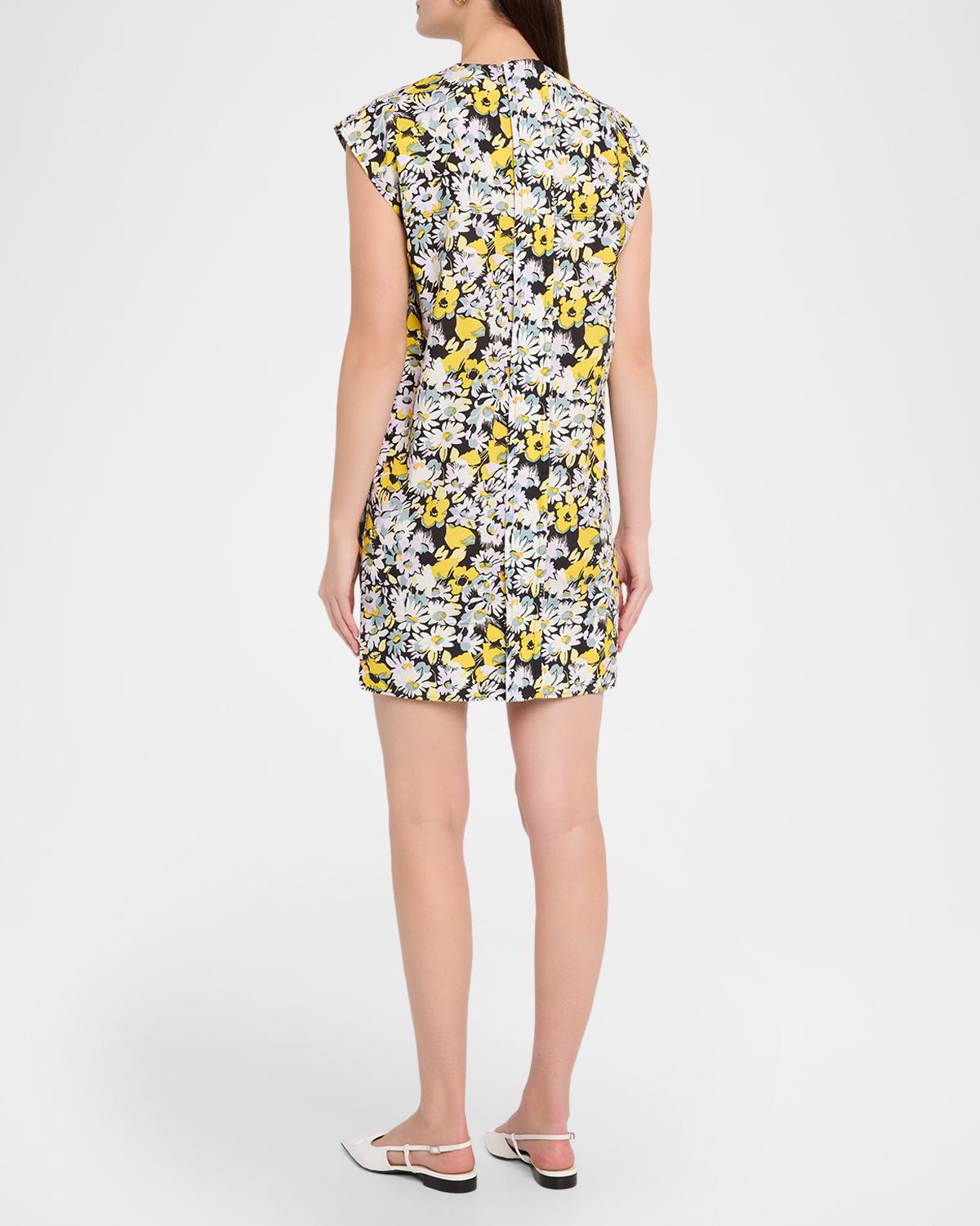Pop Flowers-Print Cotton Poplin Mini Shift Dress - thumbnail 3