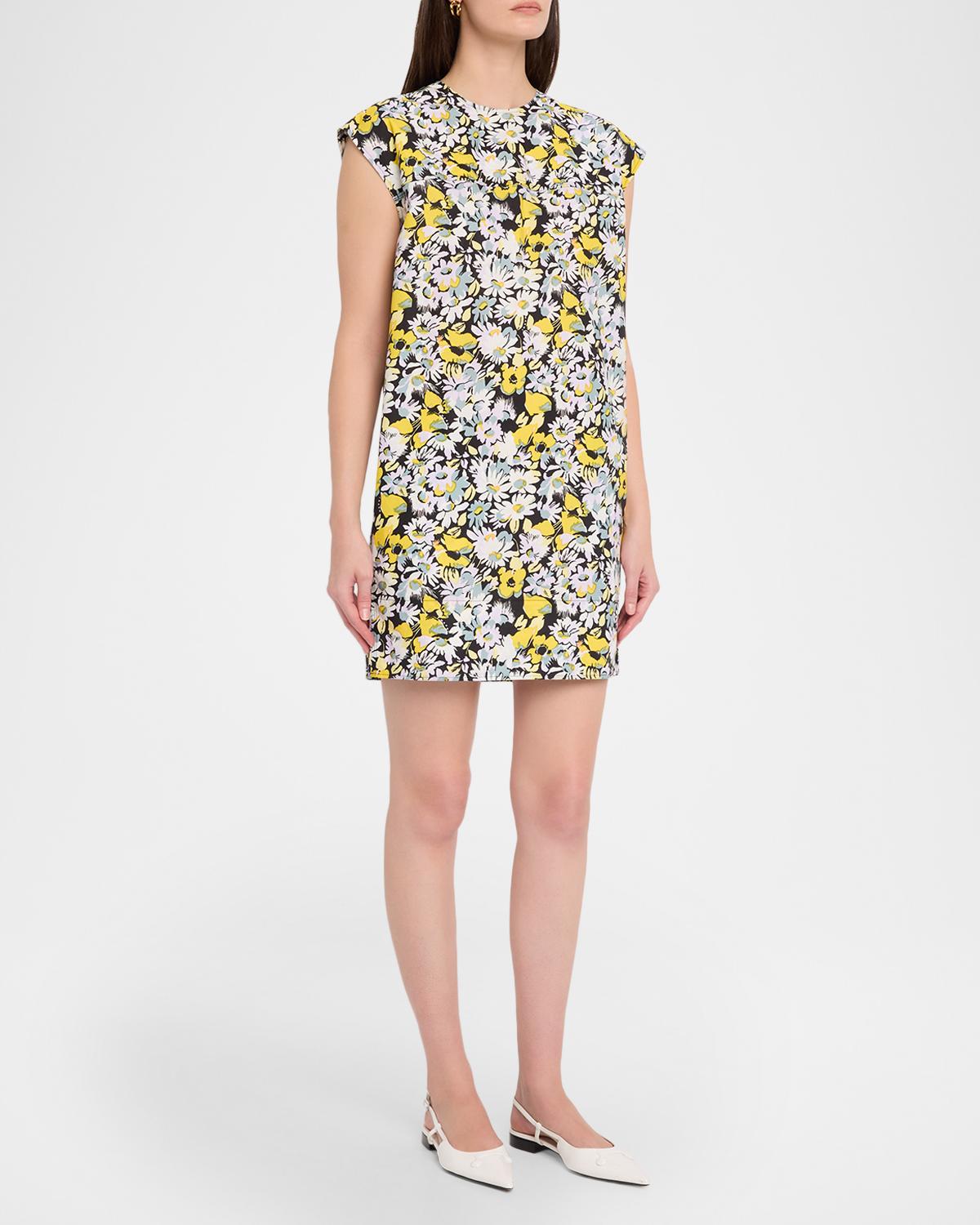Pop Flowers-Print Cotton Poplin Mini Shift Dress - thumbnail 4