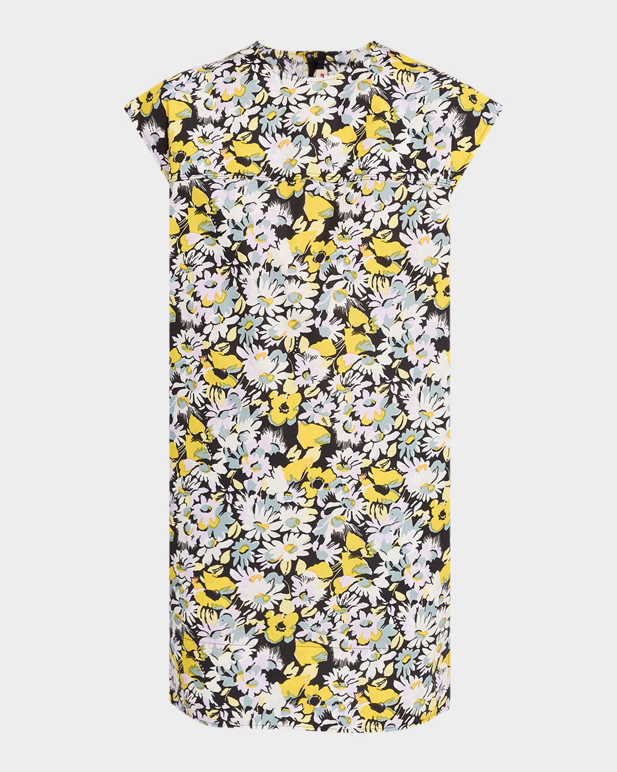 Pop Flowers-Print Cotton Poplin Mini Shift Dress