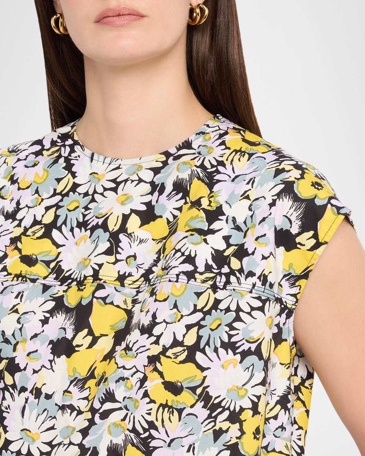 Pop Flowers-Print Cotton Poplin Mini Shift Dress - thumbnail 5
