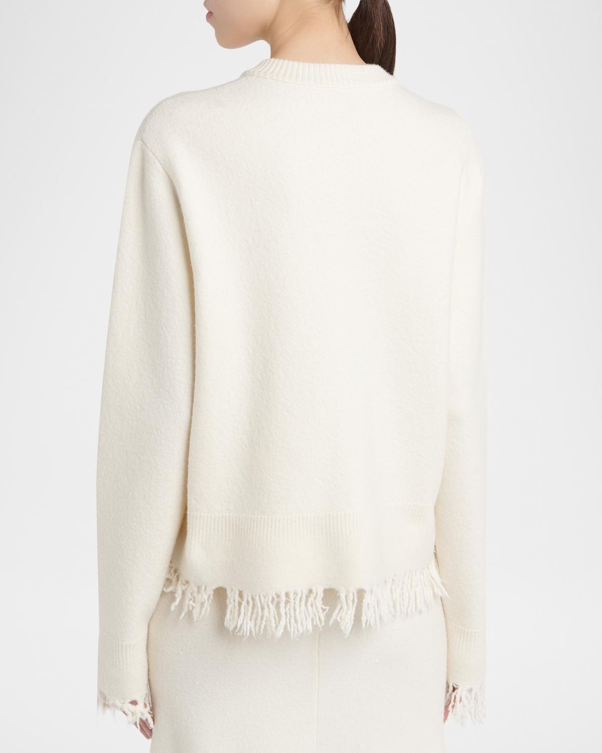 Intrecciato Button Fringed Wool Crewneck Cardigan - thumbnail 3