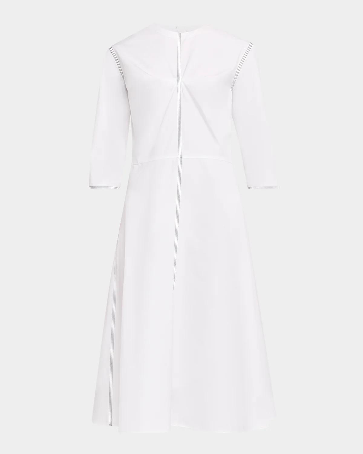 3/4-Sleeve Cotton Midi A-Line Dress
