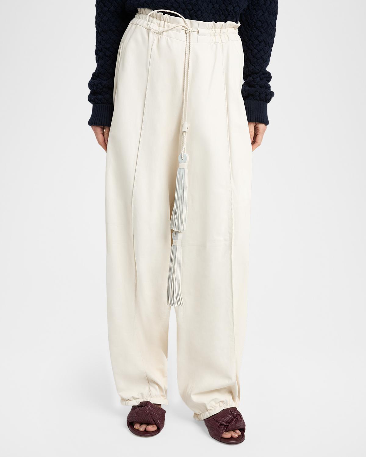 Leather Barrel-Leg Drawstring Trousers - thumbnail 4