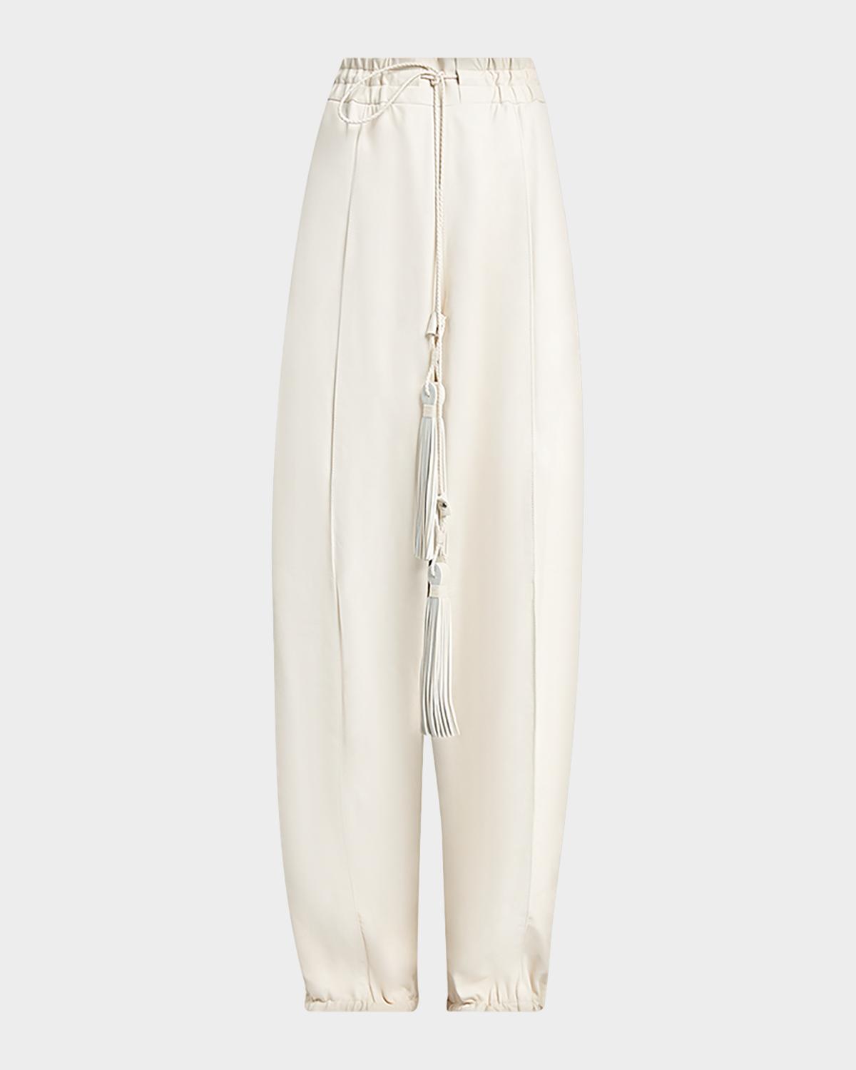 Leather Barrel-Leg Drawstring Trousers