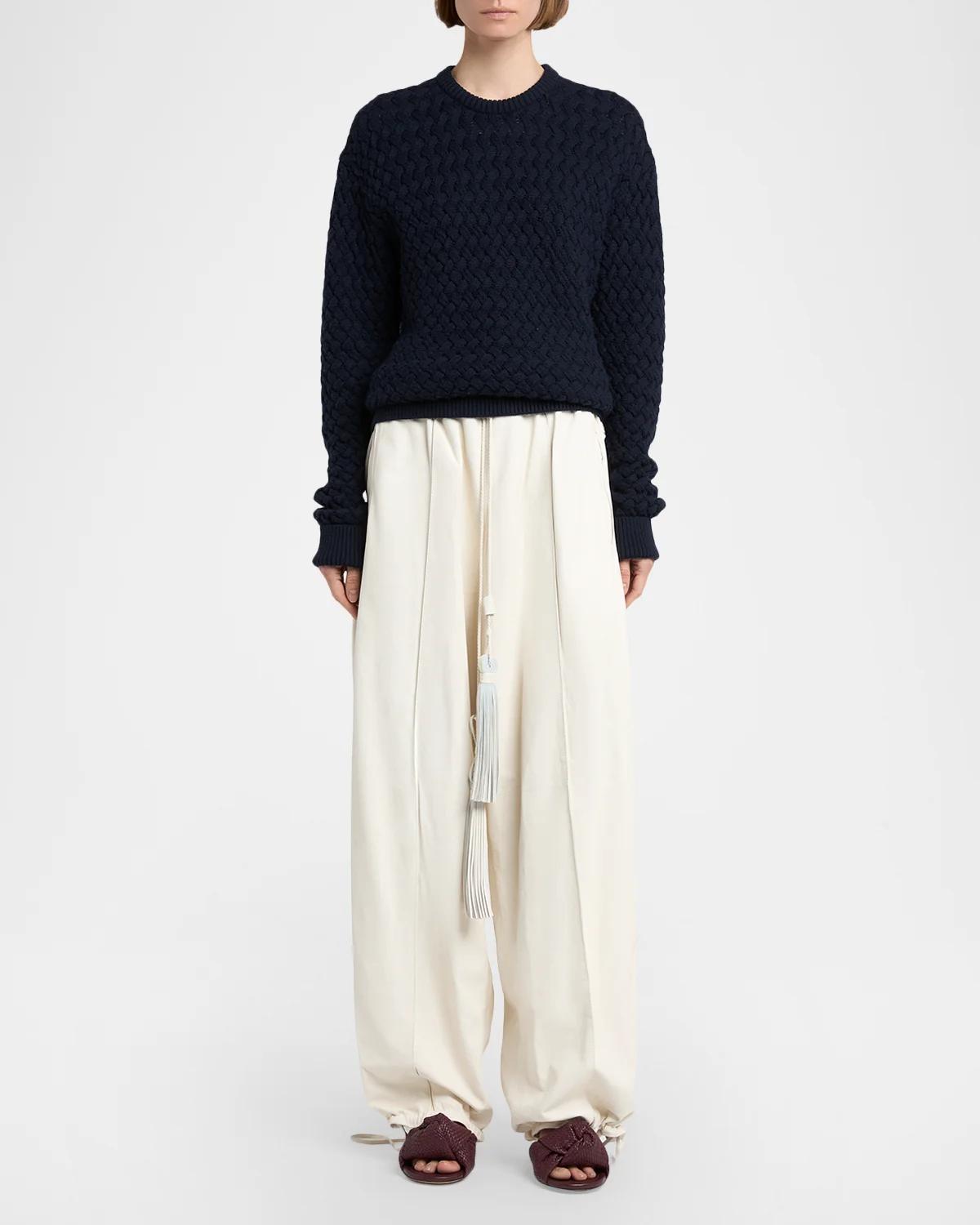 Basketweave Knit Crewneck Sweater - thumbnail 2