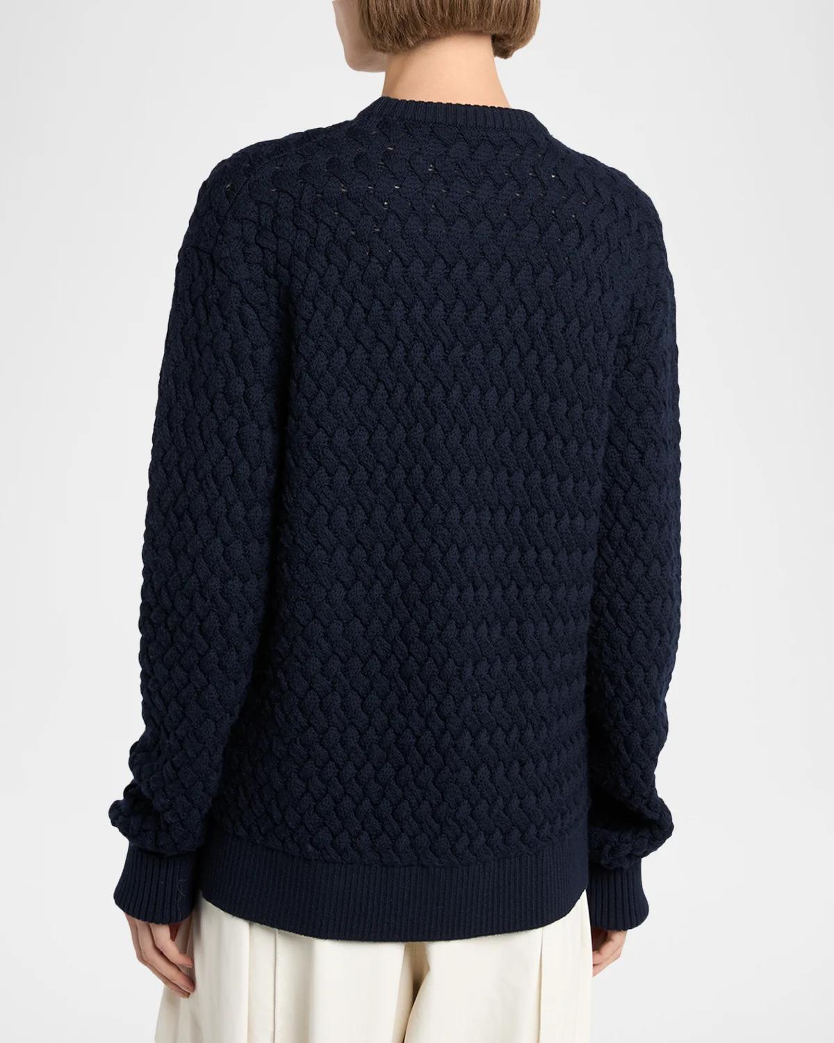 Basketweave Knit Crewneck Sweater - thumbnail 3