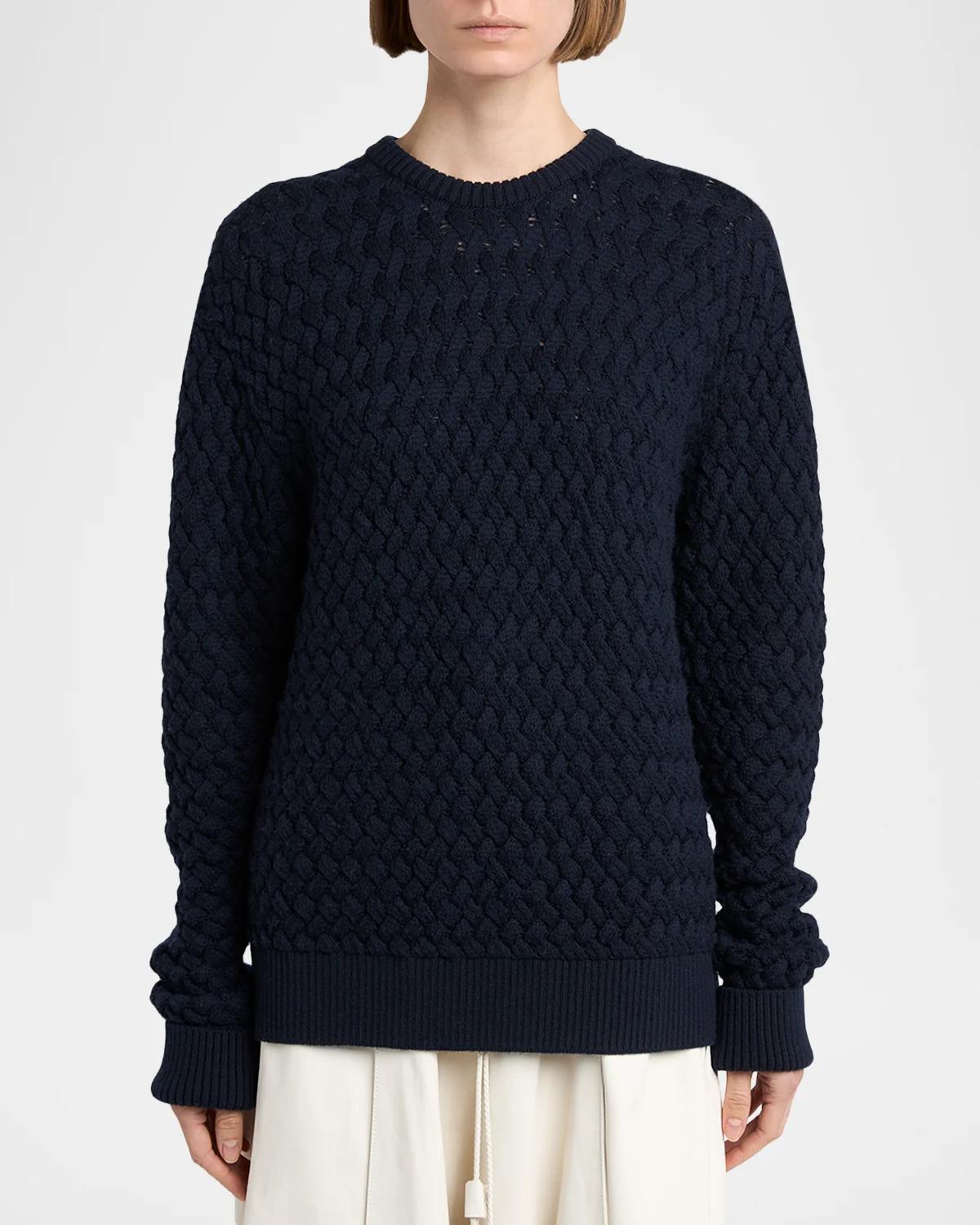 Basketweave Knit Crewneck Sweater - thumbnail 4