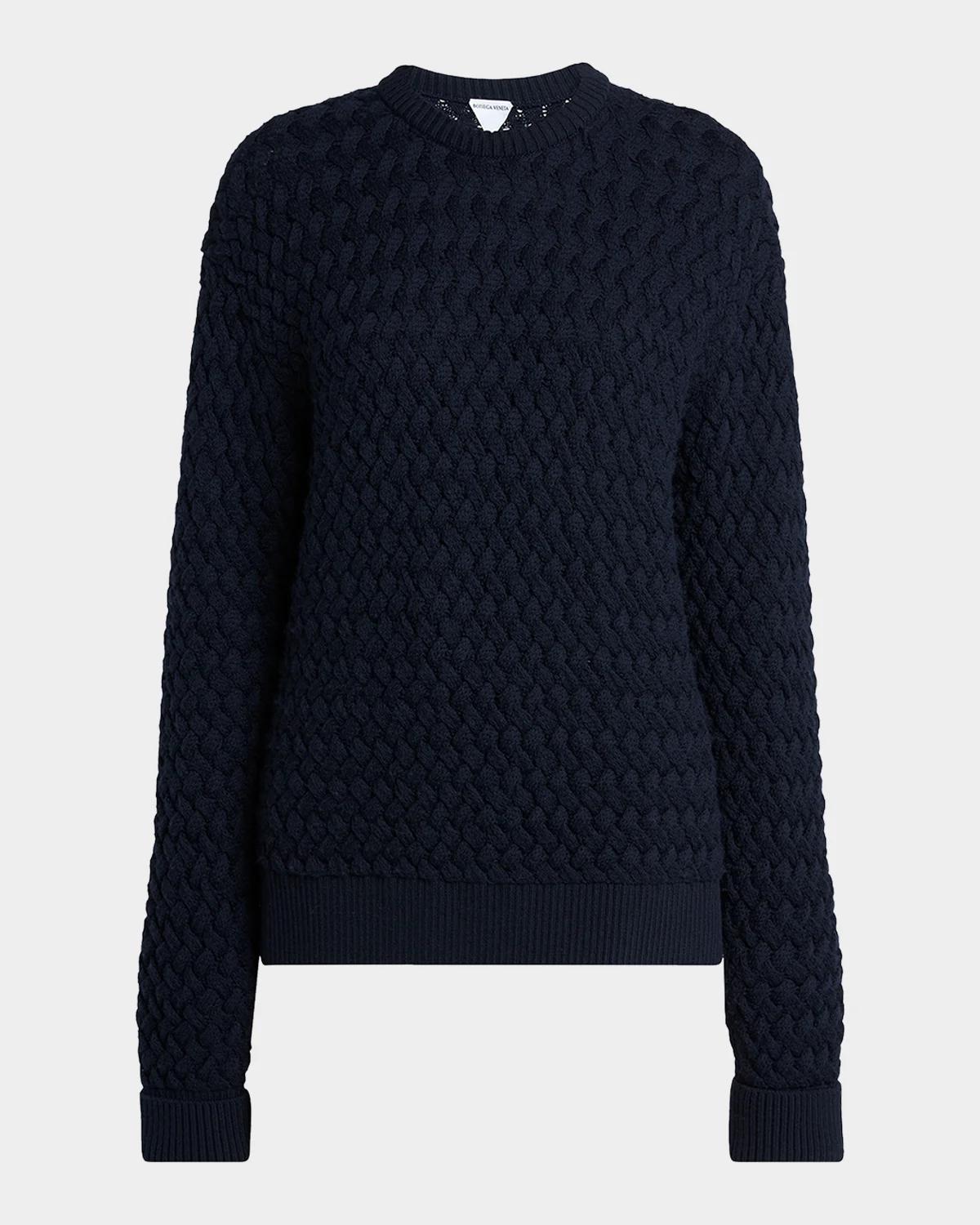 Basketweave Knit Crewneck Sweater